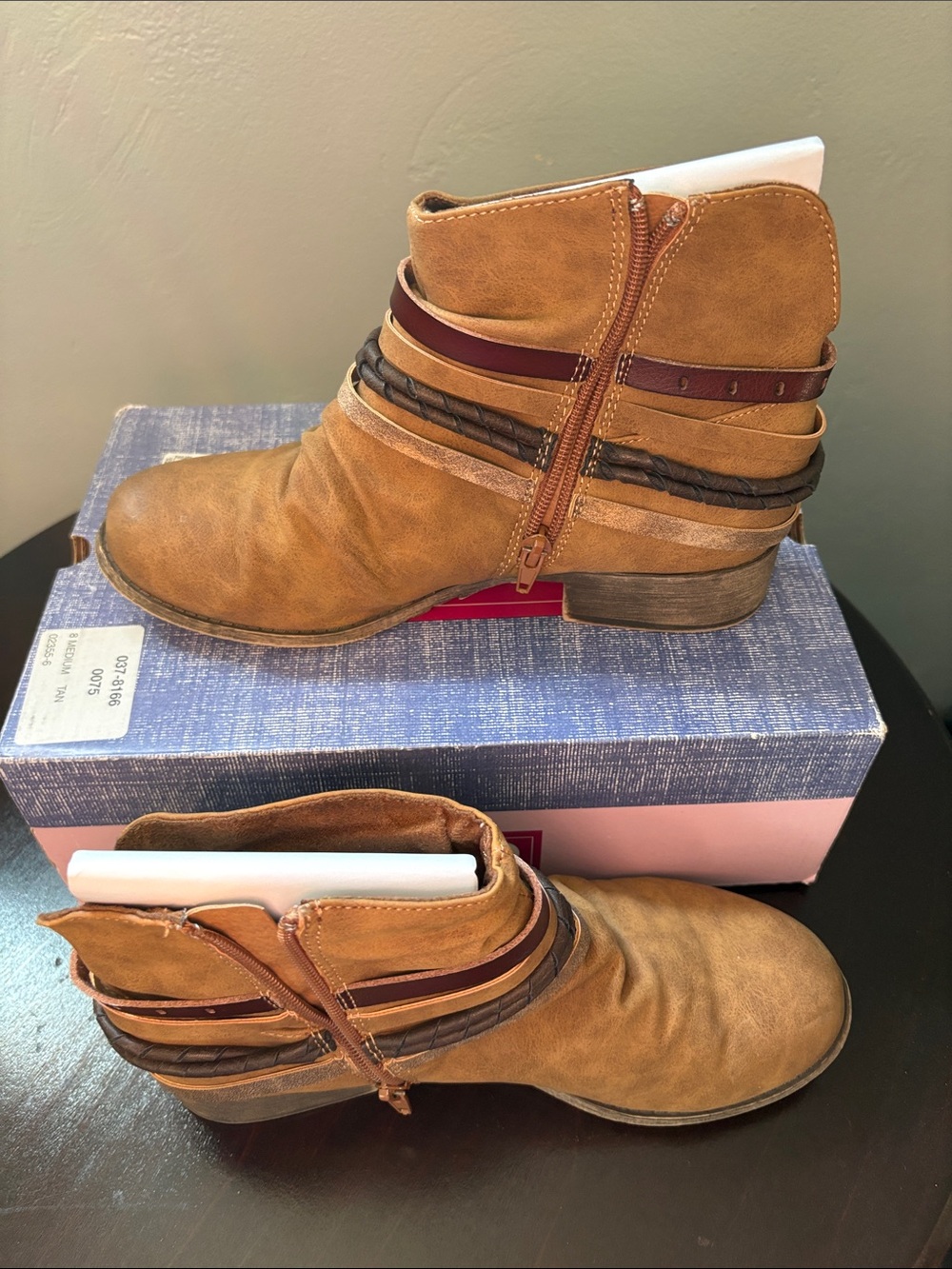 pop Tan Women's Ankle Booties with Braided Strap Accents - Size 8 - Picture 2 of 6